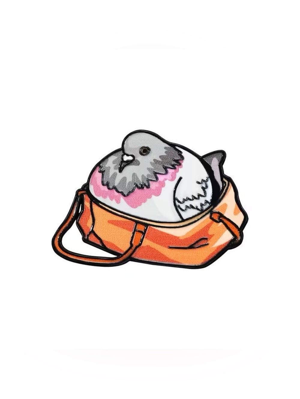 Cute Pigeon in Bag Enamel Pin – Chubby Bird Tote Bag Funny Lapel Pin